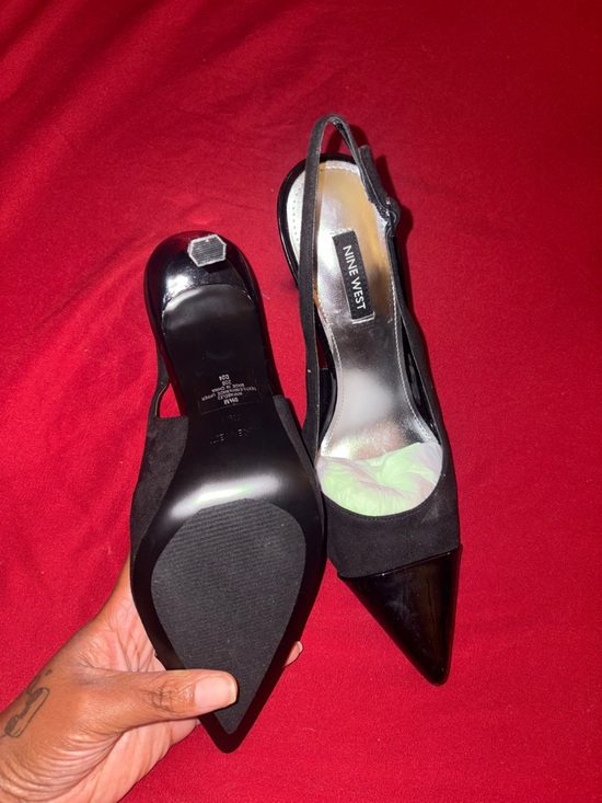 Nine West Black Pointed Patent-Toe Slingback Heels - Picture 3 of 4
